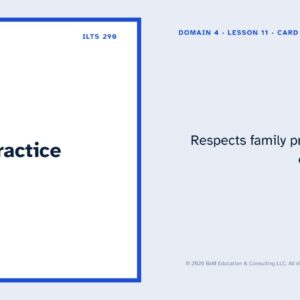 Sample ILTS 290 flashcard front and back: Family-centered practice