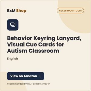 Behavior Keyring Lanyard, Visual Cue Cards for Autism Classroom (English) (BxM Shop card, Classroom tools)
