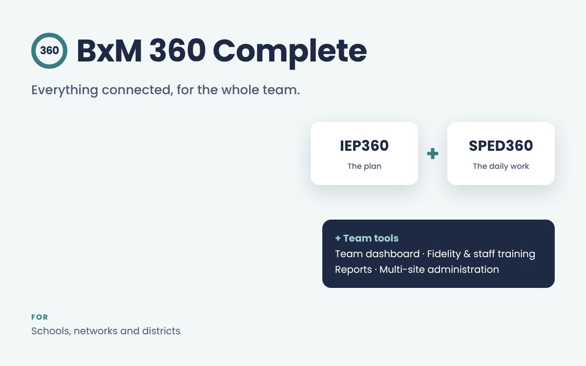 BxM 360 Complete: IEP360 plus SPED360 plus team tools