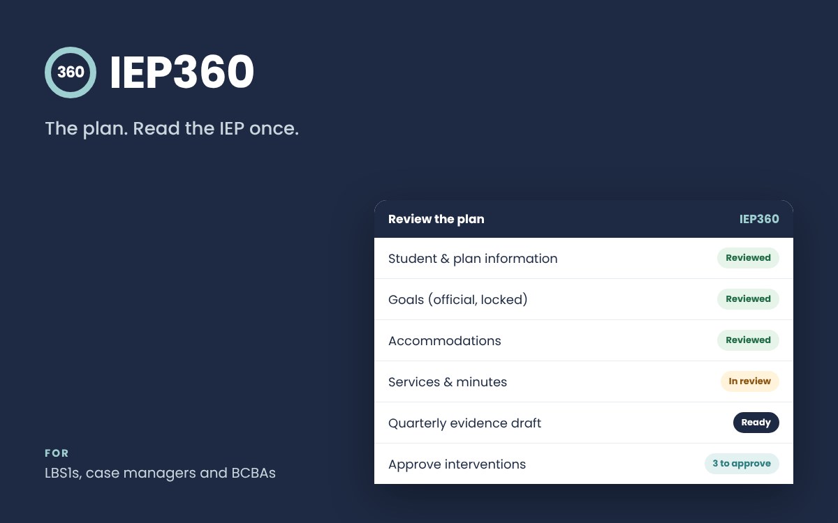 IEP360 review the plan screen (illustrative)